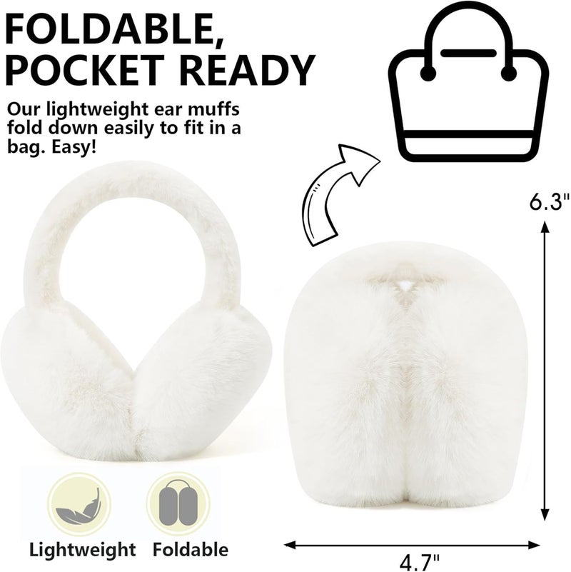 Fsmiling Winter Ear Muffs For Women Fuzzy Earmuffs Adjustable Ear Warmer Foldable - Image 5